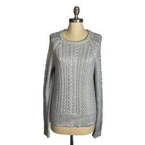 Gap Women's Silver Gray Cable Knit Pullover Sweater Size M Long Sleeves Crew